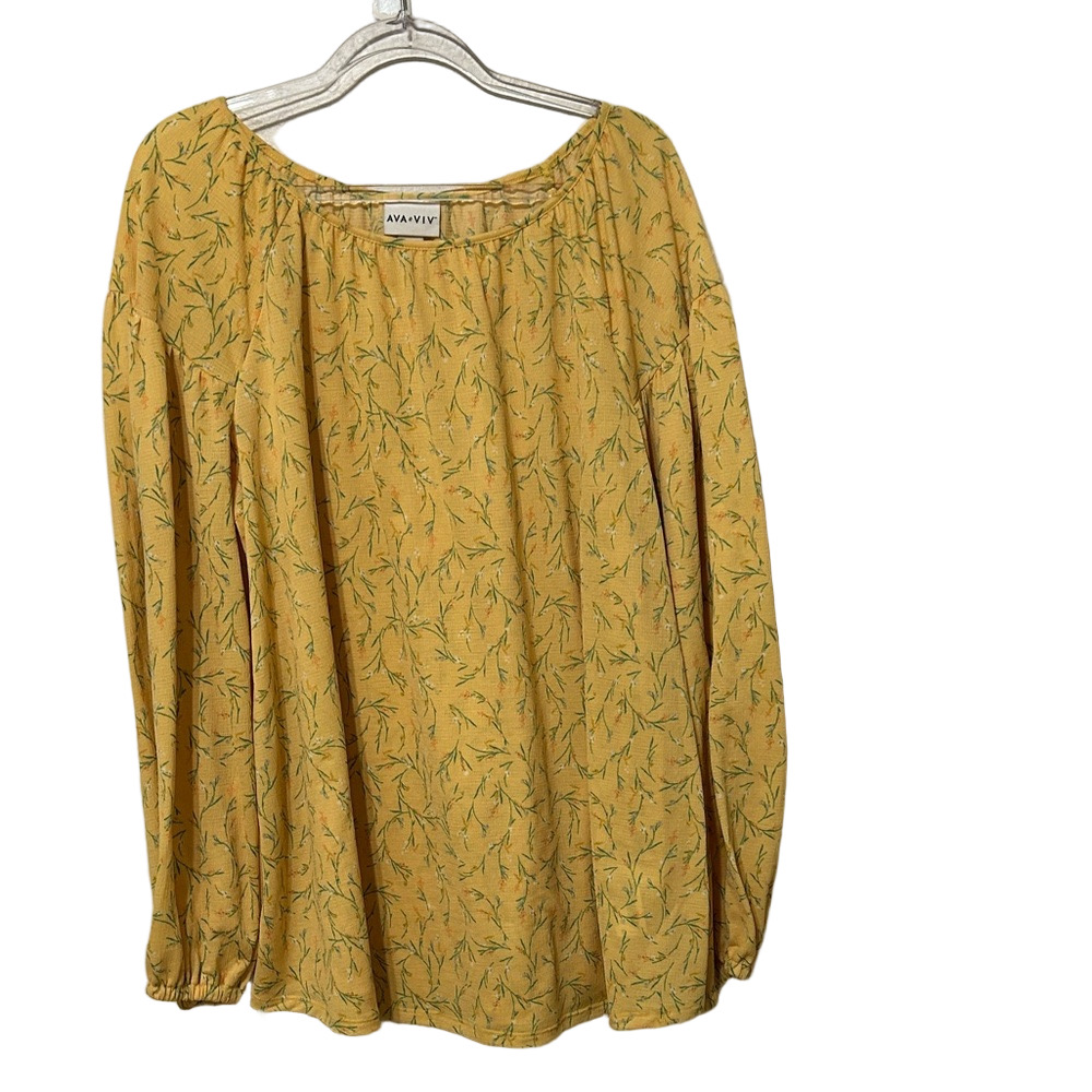 🪗Ava & Viv Yellow Leaf Print Blouse  size X GUC..
